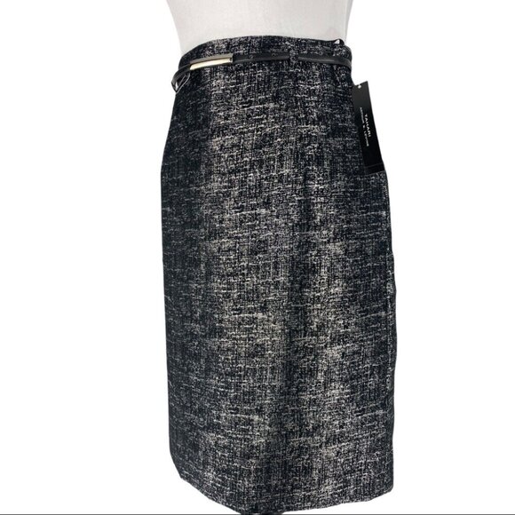 Tahari ASL Women's NWT Black Silver Doris-D Straight Belted Career Skirt 4/W28 - Picture 4 of 9